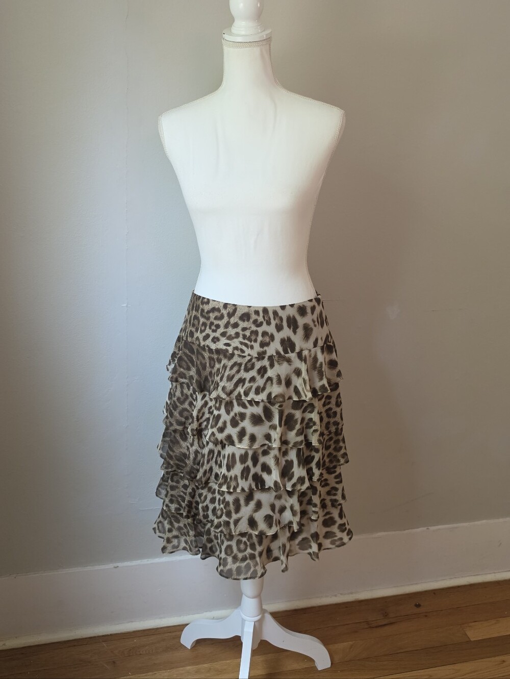 Talbots Leopard Print Tiered Ruffle Skirt - Brown/Beige
